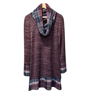 EUC Simisue Chic Maroon and Navy Cowl Neck Sweater Dress